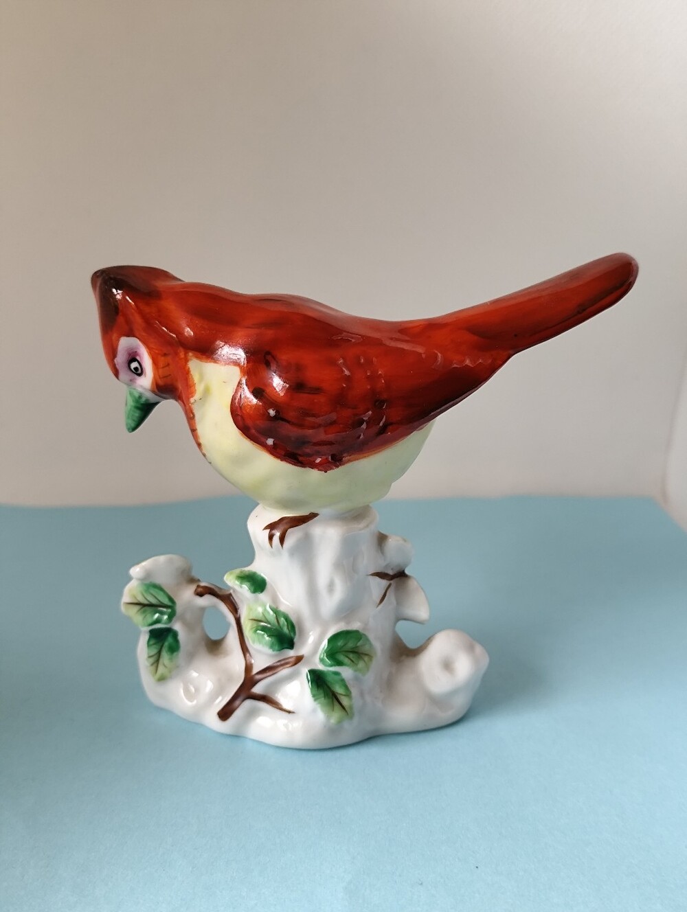 Vintage  Red and Cream Ceramic Bird Figurine Occupied Japan.